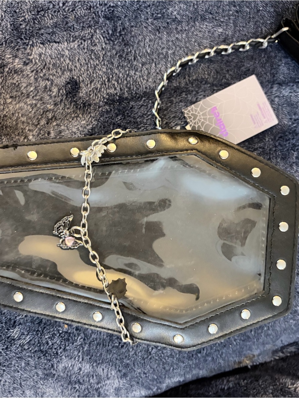 Claire's Black Studded Coffin Clear-Panel Crossbody Bag